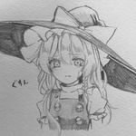  blush commentary crying crying_with_eyes_open frown graphite_(medium) greyscale hat kirisame_marisa long_hair looking_at_viewer monochrome puffy_short_sleeves puffy_sleeves sad short_sleeves solo tears touhou traditional_media translated vest wavy_hair witch_hat yururi_nano 