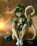  anthro beyond_good_and_evil breasts camera clothing feline h-yena_(artist) headband jacket jade_(disambiguation) ledge legwear mammal nipples one_eye_closed pole socks tree wink 