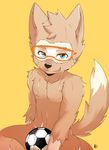  anthro ball blue_eyes brown_fur canine eyewear fur glasses male mammal nude rookie_bear simple_background sitting soccer_ball solo sweat teenager tongue tongue_out wolf young zabivaka 