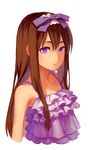  :/ absurdres bare_shoulders brown_hair camisole closed_mouth collarbone commentary cropped_torso hair_between_eyes hair_ribbon highres kurenai907 long_hair looking_at_viewer natsumurasaki_(kurenai907) original purple_eyes purple_ribbon ribbon simple_background sketch solo upper_body white_background 