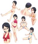  1girl bikini black_hair blue_bikini blush boruto:_naruto_next_generations breasts cameltoe cleavage front-tie_bikini front-tie_top glasses kanami_yuu multiple_views naruto naruto_(series) navel open_mouth reclining red_bikini short_hair small_breasts spread_legs stomach striped striped_bikini swim_cap swimsuit thigh_gap thong_bikini transparent_background uchiha_sarada yellow_bikini 