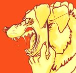  ambiguous_gender anthro bloodshot_eyes canine dog drooling jonas mammal mask orange_background saliva simple_background solo teeth 