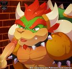  anthro balls barazoku beard bowser close-up collar disembodied_penis erection facial_hair hair half-closed_eyes horn humanoid_penis king koopa looking_down male male/male manly mario_bros muscular nintendo nude orange_eyes pecs penis royalty scalie sharp_teeth shell solo_focus spikes teeth tongue tongue_out translucent translucent_penis triceps video_games xnirox 