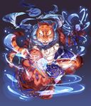  bad_pixiv_id blue_scarf cat cat_focus dragon_poker foreshortening full_body furry green_eyes highres lemming_no_suana no_humans open_mouth scarf solo tiger 