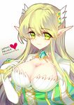  athria blonde_hair breasts cleavage elf elsword gloves grand_archer_(elsword) green_eyes green_hair hair_ornament large_breasts long_hair pointy_ears rena_(elsword) smile solo 