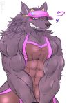  &lt;3 bathym blush canine clothing demon fur grin hat horn male mammal muscular muscular_male pose purple_fur sharkinn smile tight_clothing tokyo_afterschool_summoners visor wetsuit wolf 