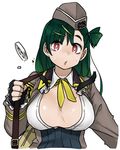  :o anyan_(jooho) breasts buttons commentary_request exploding_clothes flying_button g28_(girls_frontline) girls_frontline green_hair hat huge_breasts long_hair mole mole_on_breast open_clothes open_shirt popped_button red_eyes shirt solo sweatdrop upper_body wardrobe_malfunction 