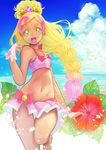  :d alternate_hairstyle beach bikini bird blonde_hair bow cloud cure_flora day flower gloves go!_princess_precure gradient_hair green_eyes haruno_haruka hibiscus jj_(ssspulse) long_hair looking_at_viewer magical_girl multi-tied_hair multicolored_hair navel open_mouth outdoors pink_bikini pink_hair precure red_bow sky smile solo standing standing_on_one_leg streaked_hair summer swimsuit thick_eyebrows two-tone_hair white_gloves 