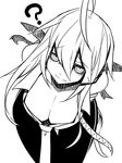  ? ahoge breasts cleavage greyscale hair_ribbon jin_(mugenjin) large_breasts long_hair looking_at_viewer monochrome ribbon solo vocaloid yowane_haku 