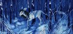 ambiguous_gender black_hair black_hooves detailed_background equine feral forest fur hair horn mammal outside snow solo tatchit tree unicorn white_fur 