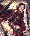  artist_request bare_shoulders boots breasts cape choker cleavage cloud cloudy_sky crystal cygames finger_to_mouth floating floating_object fur_trim grin hair_over_one_eye hood hood_up hoodie medium_breasts official_art shadowverse shingeki_no_bahamut sky smile sword tachikawa_mushimaro thighhighs weapon white_hair wizardess_of_oz yellow_eyes 