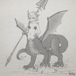  2019 animal_humanoid anthro barefoot breasts claws digital_media_(artwork) dragon dragon_humanoid dragon_taur female hair hi_res horn humanoid klifflod monster_girl_(genre) not_furry nude open_mouth scales scalie signature simple_background smile solo taur teeth wings 