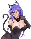  ;) absurdres ahoge airisubaka alternate_costume animal_ears artist_name bangs bare_shoulders blue_hair blush body_blush breasts cat_ears cat_tail choujigen_game_neptune cleavage covered_navel cowboy_shot detached_sleeves elbow_gloves fishnet_legwear fishnet_pantyhose fishnets gloves hair_between_eyes heart highres iris_heart jewelry kami_jigen_game_neptune_v kemonomimi_mode kittysuit large_breasts leotard light_smile long_hair looking_at_viewer neptune_(series) one_eye_closed pantyhose paw_gloves paw_pose paws pose power_symbol red_eyes signature simple_background smile solo symbol-shaped_pupils tail very_long_hair 