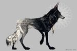  2015 ambiguous_gender black_fur black_nose canine claws dog feral fur grey_background grey_fur mammal paws red_eyes simple_background solo tatchit 