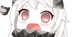  close-up collar empty_eyes enemy_aircraft_(kantai_collection) horns kantai_collection long_hair looking_at_viewer nahaki no_nose northern_ocean_hime open_mouth red_eyes shinkaisei-kan short_eyebrows simple_background symbol-shaped_pupils white_background white_hair white_skin 