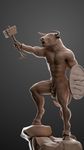  2017 3d_(artwork) abs anatomically_correct animal_genitalia animal_penis anthro balls biceps blender_(software) digital_media_(artwork) hastegan hooves male mammal melee_weapon muscular muscular_male nipples nude open_mouth pecs penis sculpting sculpture simple_background solo standing tongue weapon 
