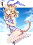  animal_ears cleavage final_fantasy final_fantasy_xiv miqo&#039;te pantsu tail takitou thighhighs weapon 