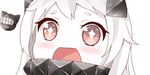  1girl close-up collar enemy_aircraft_(kantai_collection) horns kantai_collection long_hair looking_at_viewer nahaki no_nose northern_ocean_hime open_mouth red_eyes shinkaisei-kan short_eyebrows simple_background sparkling_eyes symbol-shaped_pupils white_background white_hair white_skin 