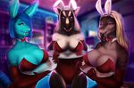  2017 able01 absurd_res anthro armwear bar big_breasts blonde_hair blue_eyes blue_fur blue_hair blue_skin bow_tie breasts brown_fur brown_skin bunny_ears_(disambiguation) canine cleavage clothed clothing corset elbow_gloves facial_piercing fangs female fin fish front_view fully_clothed fur gloves grin hair hi_res holding_object inner_ear_fluff inside kalie klenerschluchti lagomorph lingerie lip_piercing long_hair looking_at_viewer mammal marine multicolored_body multicolored_hair non-mammal_breasts perpessio piercing pink_eyes plate presenting presenting_breasts rabbit red_clothing scales scar shark sharp_teeth short_hair simple_background smile standing stripes suits teeth thick_thighs tiger_shark tongue tongue_out tongue_piercing uniform white_fur white_skin winterblack wolf yellow_eyes 