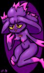  2018 absurd_res anthro breasts derfiulcolorsstuff digital_media_(artwork) female ghost hat hi_res humanoid mismagius navel nintendo nipples not_furry nude open_mouth pok&eacute;mon pok&eacute;mon_(species) pok&eacute;morph purple_body pussy red_eyes simple_background skitter-leaf solo spirit thick_thighs video_games voluptuous wide_hips witch_hat yellow_sclera 