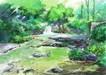  day highres hirota_(masasiv3) nature no_humans outdoors river rock scenery stone tree water water_surface waterfall 