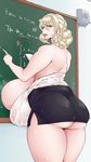  1girl ass back blonde_hair breasts chalkboard classroom faina_(psp) female gigantic_breasts green_eyes highres lips looking_at_viewer looking_back milf mole original plump psp(3dass) sagging_breasts sideboob solo standing teacher thick_thighs 