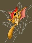  2013 2_toes alien badday28 black_eyes digital_drawing_(artwork) digital_media_(artwork) disney experiment_(species) flying hi_res lilo_and_stitch membranous_wings orange_skin outline simple_background slugger smile solo toes wings 