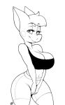  2019 anthro bat big_breasts big_ears black_and_white bra breasts cleavage clothed clothing daxzor dusk_(tabuley) eyelashes female fruit_bat hair looking_at_viewer mammal monochrome navel shorts simple_background smile solo thick_thighs underwear white_background 