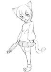  1girl :3 camel_(dansen) female fish furry monochrome skirt solo tail thighhighs 