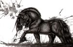  2011 balorkin black_and_white black_fur black_hooves black_mane black_tail draft_horse empty_eyes equine feral friesian fur hooves horse long_tail male mammal mane monochrome quadruped side_view signature simple_background snout solo traditional_media_(artwork) watercolor_(artwork) white_background 