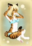  bikini clothing feline hair mammal one_eye_closed pantherine solapi_(artist) solo swimsuit tiger wink 