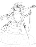  1girl breasts camel_(dansen) extra_arms female final_fantasy lamia marilith midriff monochrome monster_girl navel pointy_ears solo sword weapon 