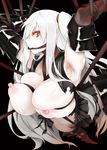  aircraft_carrier_hime areolae armor armored_boots armpits arms_up bdsm between_breasts black_background black_footwear black_ribbon black_sailor_collar black_serafuku black_skirt bondage boots bound breast_bondage breasts clenched_teeth commentary_request drooling from_above gag hair_tie highres huge_breasts kantai_collection large_areolae leg_up long_hair looking_at_viewer nib_pen_(medium) nipples one_side_up pleated_skirt puffy_nipples red_eyes restrained rialess100 ribbon rope rope_gag sailor_collar saliva school_uniform serafuku shinkaisei-kan shiny shiny_skin sidelocks sideways_glance skirt solo standing standing_on_one_leg sweat teeth thigh_boots thighhighs torn_clothes torn_skirt traditional_media very_long_hair white_hair white_skin 