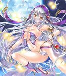  at_classics breasts dancer elf full_moon jewelry large_breasts long_hair marker_(medium) moon navel orange_eyes original pointy_ears ring silver_hair smile solo traditional_media very_long_hair 
