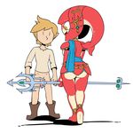  blush boots bottomless breasts breath_of_the_wild clothed clothing female footwear humanoid hylian jewelry link male melee_weapon mipha miscon nintendo open_mouth penis polearm simple_background spear the_legend_of_zelda video_games weapon white_background zora 