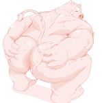  12beat13 2019 anthro anus boar bulge butt clothing eyes_closed fundoshi humanoid_hands japanese_clothing male mammal overweight overweight_male porcine simple_background solo underwear white_background 