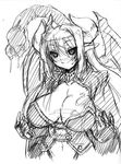  1girl alma_elma artist_request ass breasts curvy demon_girl female horns long_hair mon-musu_quest! monochrome monster_girl pointy_ears smile solo succubus tail tattoo thong wings 