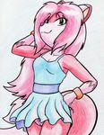  2017 anthro breasts canine cat cleavage clothed clothing feline female fox fur green_eyes hair hi_res linda_wright mammal pink_fur pink_hair pubes pussy solo terdburgler upskirt 