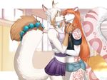  accelo anthro canine clothed clothing crossdressing duo eyes_closed feline fox french_kissing girly kissing male male/male mammal standing tongue tongue_out wide_hips 