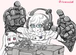  :&gt; :o :q ahoge aqua_eyes bangs battleship_hime black_bra blush bra braid breasts cleavage collar eyebrows_visible_through_hair gauntlets glasses grin groping_motion ha-class_destroyer hair_between_eyes hair_scarf headphones holding horns i-class_destroyer kantai_collection licking_lips long_hair mechanical_arms medium_breasts midway_hime mittens multiple_girls northern_ocean_hime off-shoulder_shirt open_mouth pink_background pink_eyes re-class_battleship red_eyes seaport_hime shinkaisei-kan shirt simple_background single_braid smile sparkle spiked_collar spikes stacking supply_depot_hime ta-class_battleship tongue tongue_out twitter_username underwear v-shaped_eyebrows very_long_hair white_hair wo-class_aircraft_carrier zenryoku_natsuyasumi 