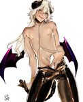  :q areolae ass_visible_through_thighs bangle bangs black_lily_(shiromitsu_daiya) black_pants blush body_chain body_jewelry bracelet censored collarbone come_hither commentary_request contrapposto dark_skin dark_skinned_male demon_boy demon_horns demon_tail demon_wings drooling earrings eyebrows_visible_through_hair eyelashes eyes_visible_through_hair hair_between_eyes half-closed_eyes hand_on_own_penis head_tilt holding_own_tail hoop_earrings horns incubus jewelry licking_lips long_hair looking_at_viewer male_focus naughty_face navel nipple_piercing nipples older open_fly open_mouth open_pants original pants parted_bangs penis piercing raised_eyebrows shiny shiny_clothes shiromitsu_daiya shirtless simple_background slit_pupils solo standing tail tan thick_eyebrows tongue tongue_out translation_request white_background white_hair wings yellow_eyes 