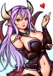  1girl alma_elma artist_request breast_tattoo breasts cape cleavage curvy demon_girl female horns large_breasts long_hair looking_at_viewer mon-musu_quest! monster_girl nail_polish pointy_ears purple_hair red_eyes revealing_clothes shiny_skin solo succubus tail tattoo wings 
