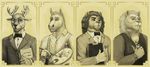  2016 5_fingers anthro antlers artist beard biped book bow_tie cervine clipboard clothed clothing digital_media_(artwork) dress_shirt equine eyebrows eyewear facial_hair feline glasses group hair holding_book holding_object horn horse humanoid_hands lion looking_at_viewer male mammal monochrome paint paintbrush pocket_watch reindeer rov sepia shirt simple_background snout suit suspenders tan_background vest 