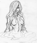  2017 absurd_res big_breasts breasts eyelashes featureless_breasts female goo_creature hair hair_over_eye hi_res lips long_hair midriff modeseven not_furry nude partially_submerged simple_background smile solo traditional_media_(artwork) white_background 