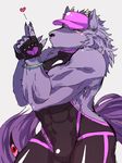  &lt;3 bathym blowing_kiss blush canine clothing demon hat horn male mammal muscular muscular_male pose tight_clothing tokyo_afterschool_summoners visor wasizisu2 wetsuit wolf 