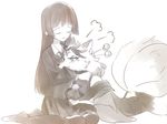  298_suzu angry blush breasts canine female female/female fox hair_ornament hakumen hug mammal tokyo_afterschool_summoners 