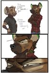  anthro caprine clothed clothing comic curved_horn duo goat horn hyena koul male mammal russian_text simple_background text white_background 