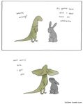 ambiguous_gender cute dialogue duo english_text feral friends frill fur green_scales grey_fur hi_res kind lagomorph liz_climo lizard mammal rabbit reptile scales scalie simple_background text white_background 