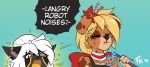  2018 android angry anthro black_fur blonde_hair bow braided_hair canine christmas clothed clothing cookie cookie_dough digital_media_(artwork) dog duo eating fangs feline female flower fluff-kevlar food fur hair happy holidays humor long_hair machine mammal meme multicolored_fur open_mouth plant ribbons robot screaming short_stack simple_background spots spotted_fur teeth text tongue warning_(fluff-kevlar) white_hair yellow_eyes zofie 