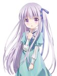  blue_dress dress gotou_jun hand_on_own_chest highres long_hair one_side_up open_mouth purple_eyes purple_hair ribbon solo tenshi_no_3p! tk_(tk47773) very_long_hair 